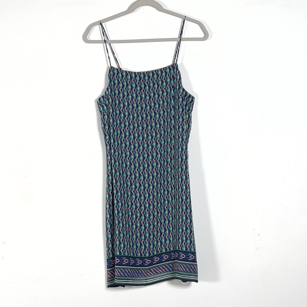 Anthropologie Maeve Silk Mini‎ Dress Womens Sz L Blue Printed Spaghetti Strap